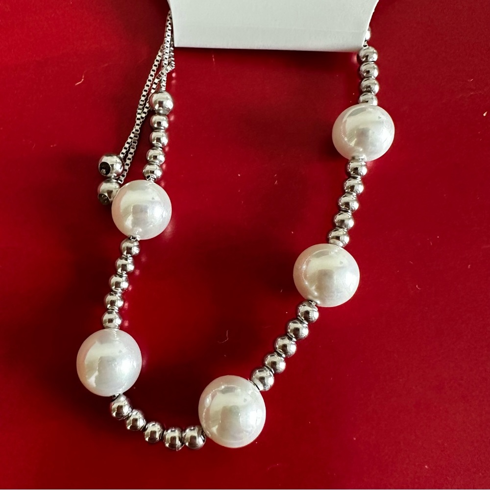 Savvy Cie Sterling Silver Mother of Pearl Bolo Adjustable Bracelet